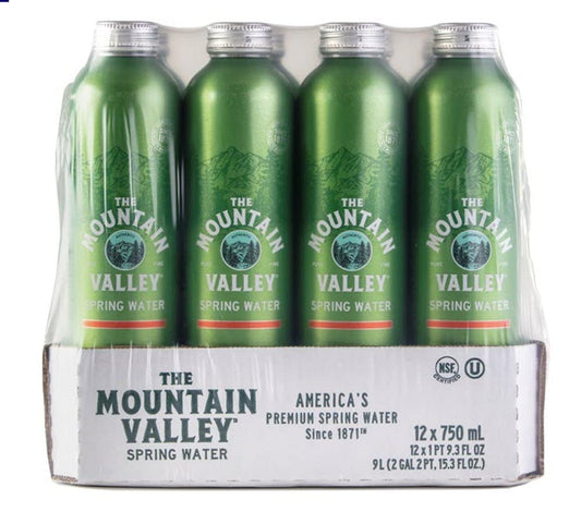 he Mountain Valley 750 mL Spring Water in Aluminum Can 12pk