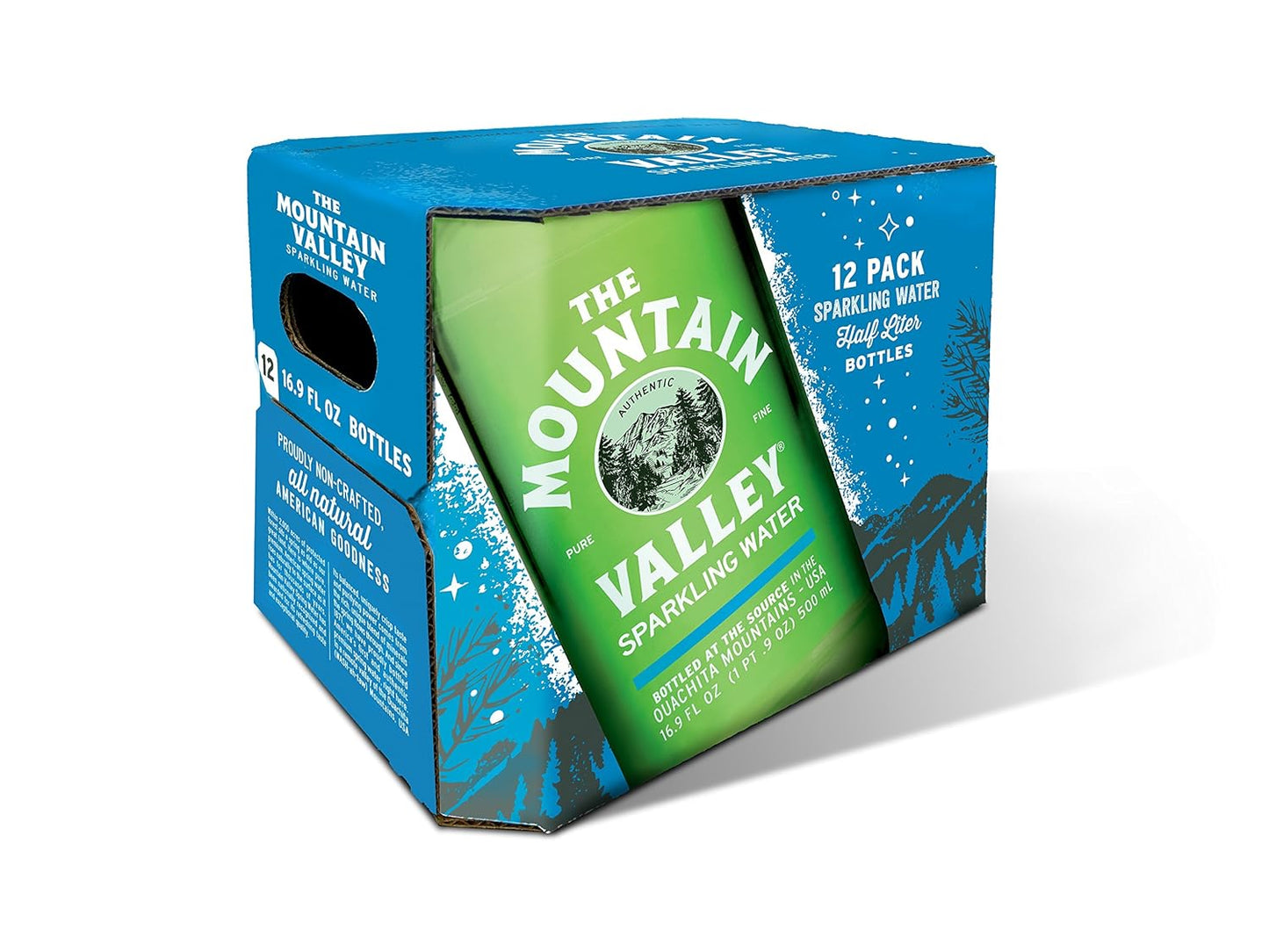 THE MOUNTAIN VALLEY NATURAL PURE FINE Sparkling Spring Water 1 L. Pack of 12