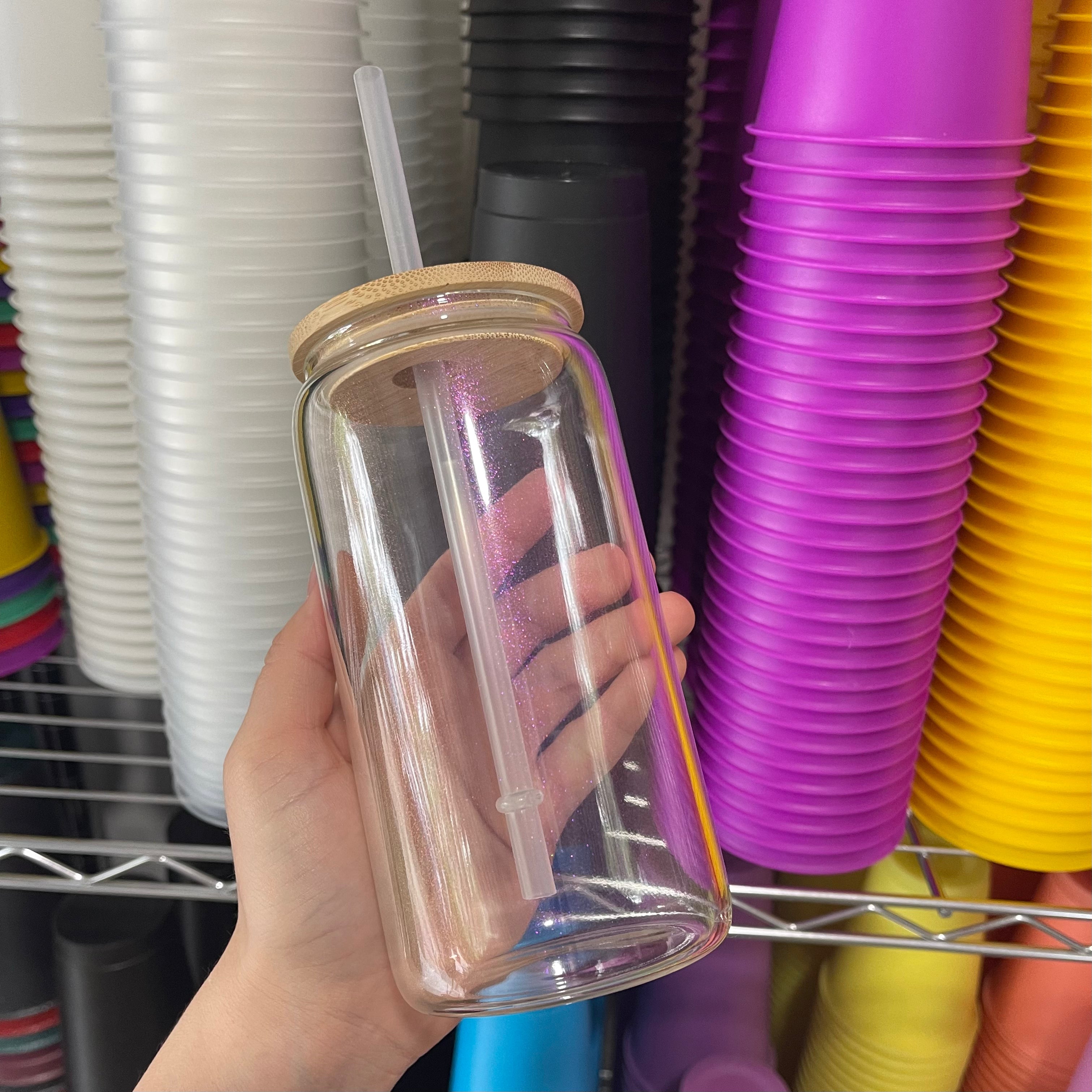 16oz Iridescent Sublimation Glass Can