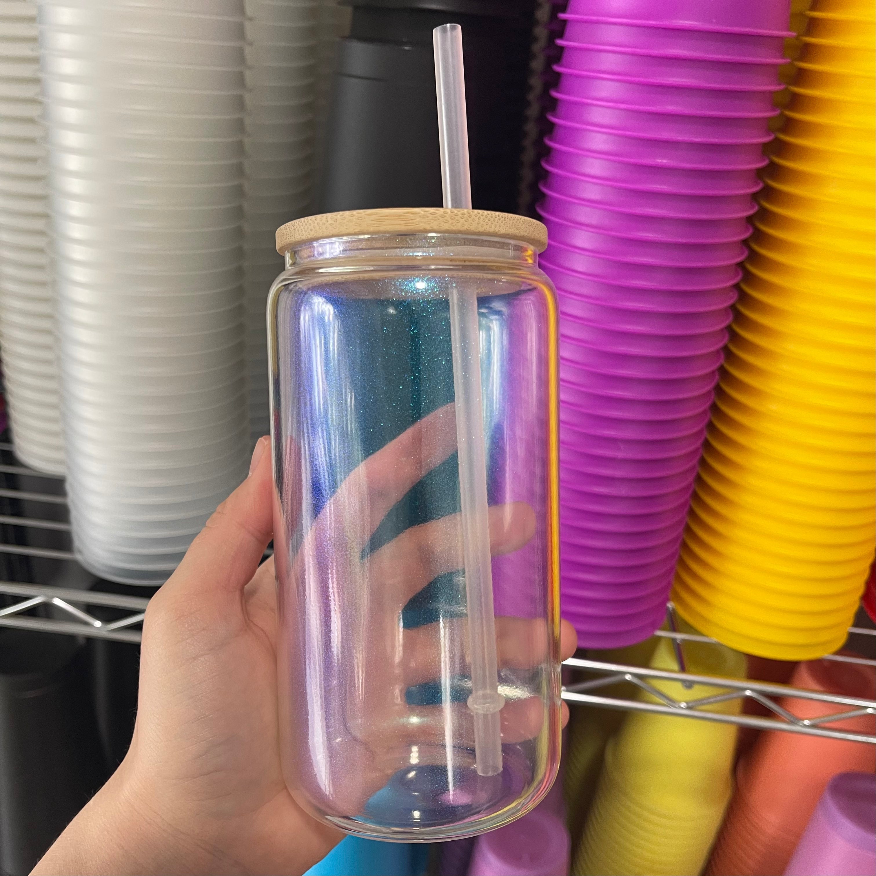 16oz Iridescent Sublimation Glass Can