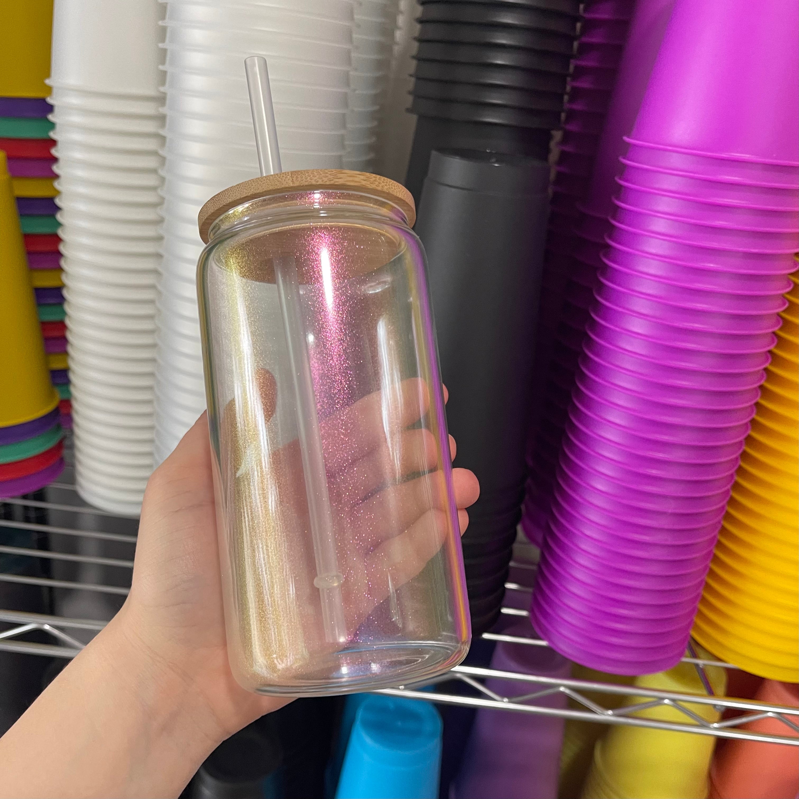 16oz Iridescent Sublimation Glass Can